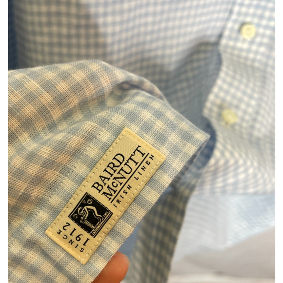 Men XXL Brooks Brothers Baird McNutt Regent Blue Gingham Linen Button Down Shirt - Picture 4 of 5